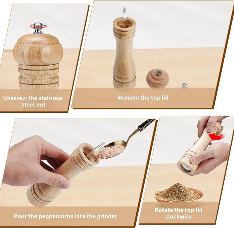 Gulex ® Wood Pepper Grinder Pepper Mill,Adjustable Coarseness 8 Inch Wooden Peppermill, Ceramic Grinding Mechanism Salt Mill Refillable (1 pack light) - Image 3