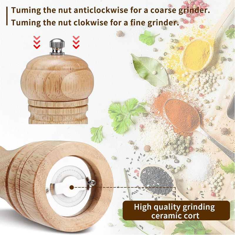 Gulex ® Wood Pepper Grinder Pepper Mill,Adjustable Coarseness 8 Inch Wooden Peppermill, Ceramic Grinding Mechanism Salt Mill Refillable (1 pack light) - Image 2