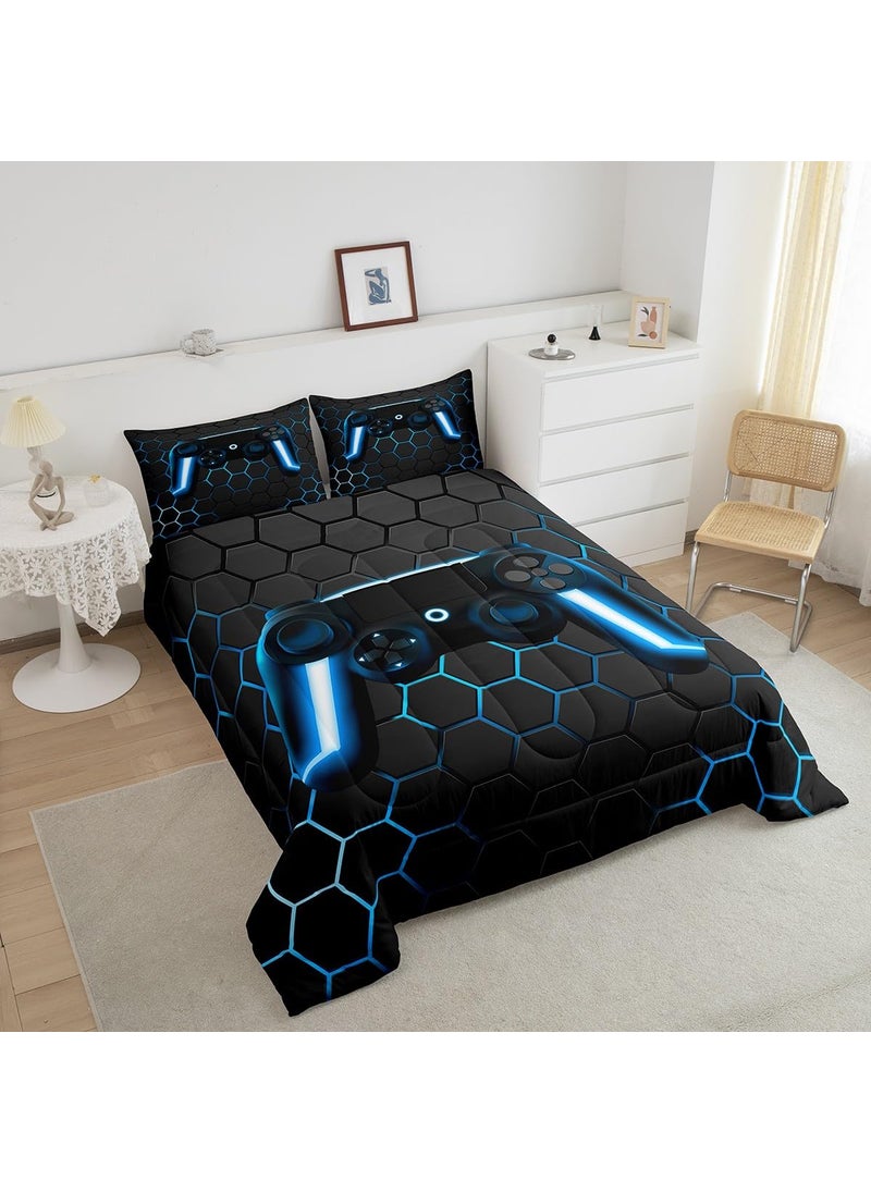 Erosebridal Erosebridal Gamer Comforter Set for Boys Teens Blue Gaming Bedding Set Video Game Bedding Home Decor for Kids Comforter Twin 2 Pieces Quilted Duvet Set 1 Comforter with 1 Pillowcase(Hexagon Gamepad)  - Image 3
