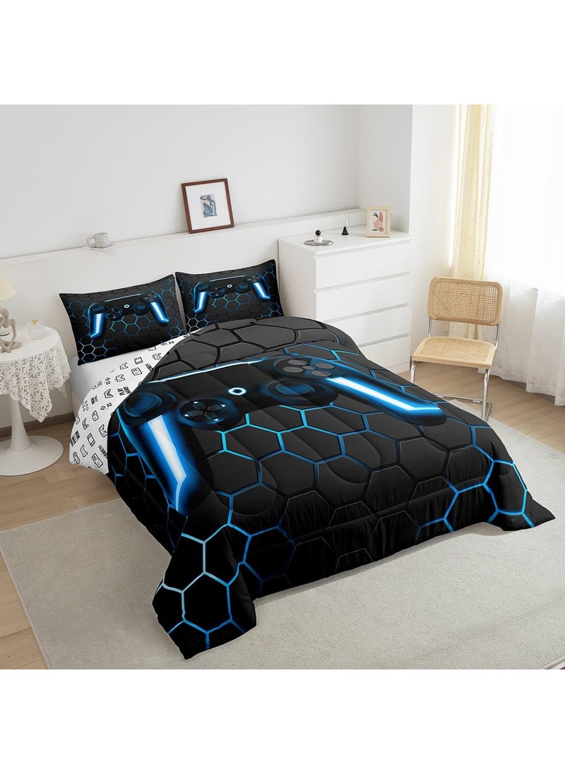 Erosebridal Erosebridal Gamer Comforter Set for Boys Teens Blue Gaming Bedding Set Video Game Bedding Home Decor for Kids Comforter Twin 2 Pieces Quilted Duvet Set 1 Comforter with 1 Pillowcase(Hexagon Gamepad)  - Image 4