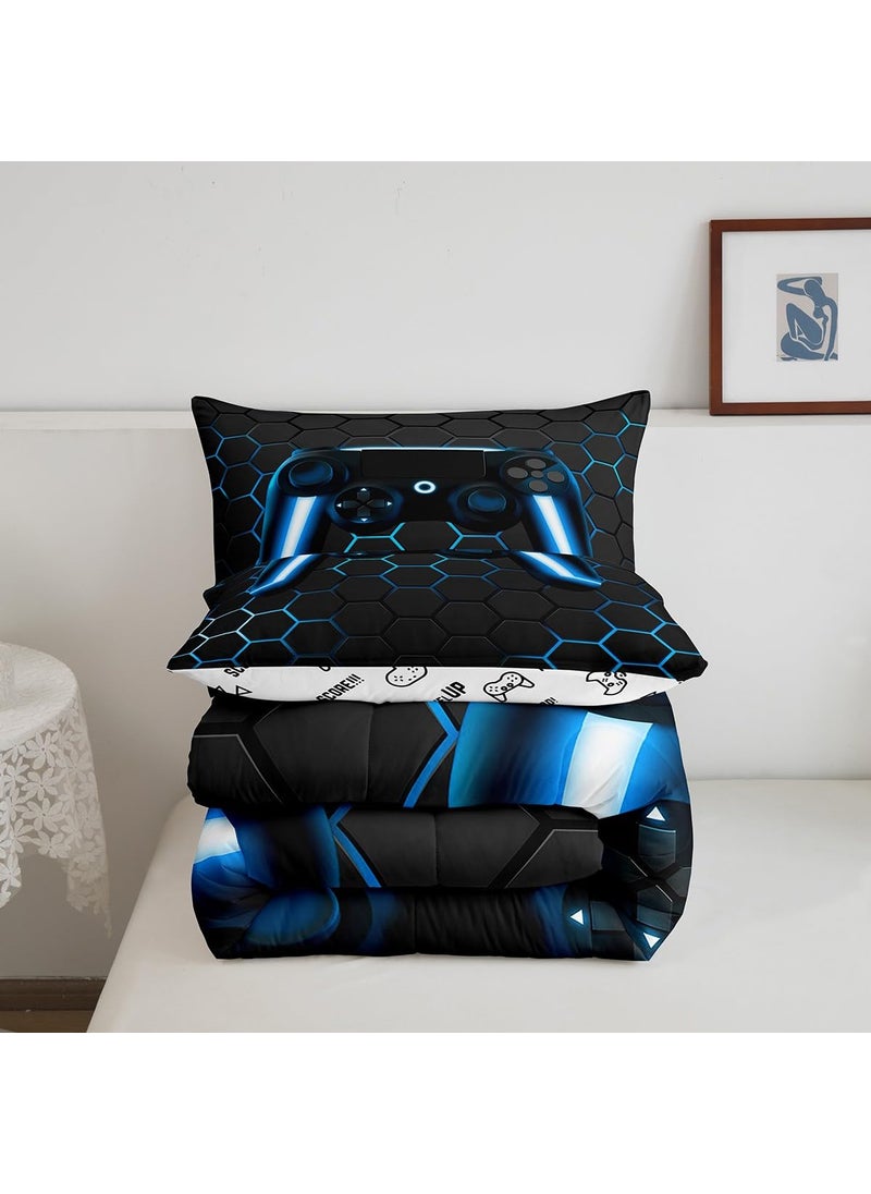 Erosebridal Erosebridal Gamer Comforter Set for Boys Teens Blue Gaming Bedding Set Video Game Bedding Home Decor for Kids Comforter Twin 2 Pieces Quilted Duvet Set 1 Comforter with 1 Pillowcase(Hexagon Gamepad)  - Image 5