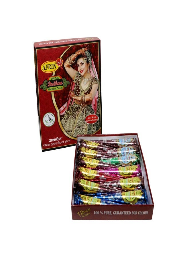 AFRIN Henna Special Mehendi Cone Pack of 12 (40gm each)|Natural Ready-to-Use Henna Cones for Dark Color, Smooth Application & Long-Lasting Stain - Image 1