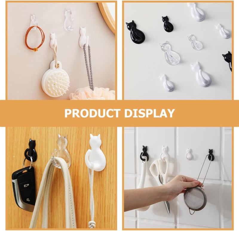 TOYANDONA 4pcs Cat Tail Wall Hooks Strong Sticky No Trace Self Adhesive Hooks White Cute Cat Shape Coat Hangers for Kitchen Bedroom Bathroom Storage Organization - Image 4