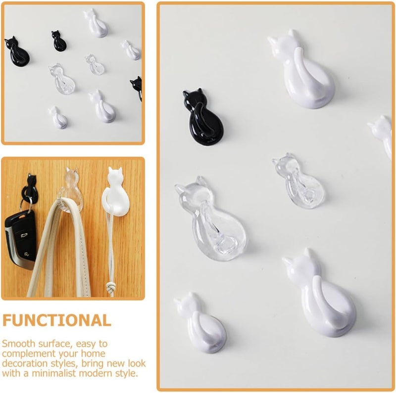 TOYANDONA 4pcs Cat Tail Wall Hooks Strong Sticky No Trace Self Adhesive Hooks White Cute Cat Shape Coat Hangers for Kitchen Bedroom Bathroom Storage Organization - Image 5