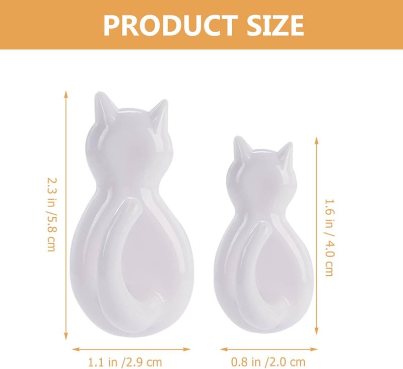 TOYANDONA 4pcs Cat Tail Wall Hooks Strong Sticky No Trace Self Adhesive Hooks White Cute Cat Shape Coat Hangers for Kitchen Bedroom Bathroom Storage Organization - Image 2