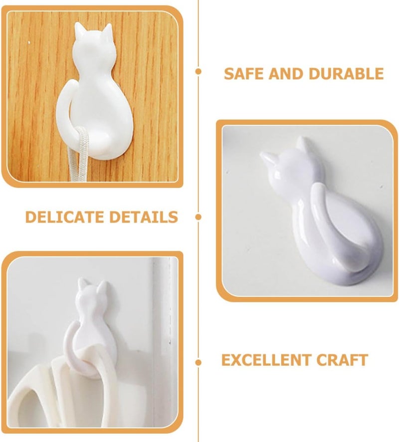 TOYANDONA 4pcs Cat Tail Wall Hooks Strong Sticky No Trace Self Adhesive Hooks White Cute Cat Shape Coat Hangers for Kitchen Bedroom Bathroom Storage Organization - Image 3