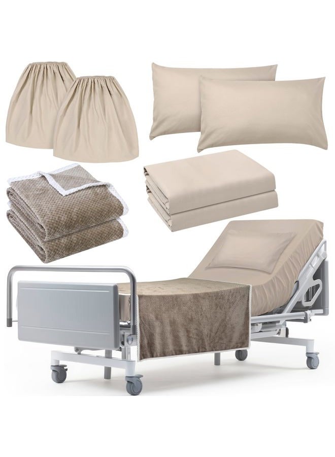 SmoothNovelty 8 Pcs Hospital Bed Sheets Set, Soft Knitted Standard Sheets Quality, Include Fitted Coverlet, Quilt Cover, Pillow Case and Blanket (Camel) - Image 1