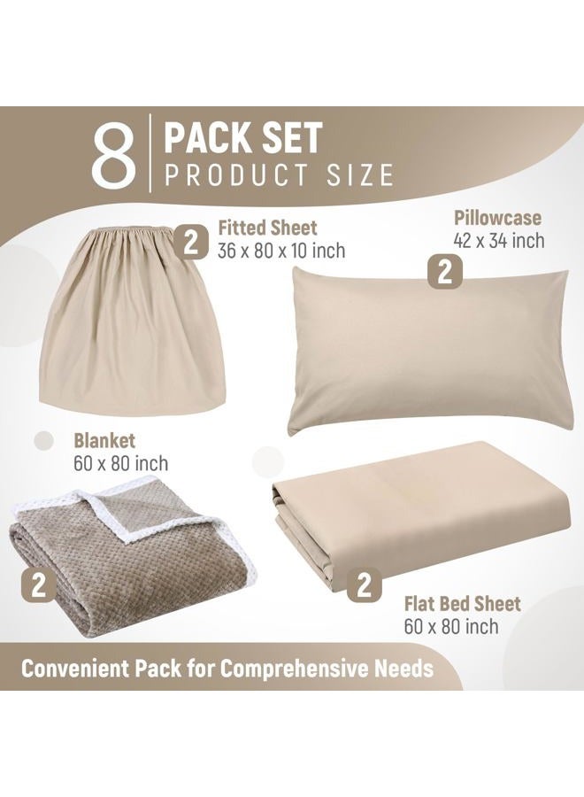 SmoothNovelty 8 Pcs Hospital Bed Sheets Set, Soft Knitted Standard Sheets Quality, Include Fitted Coverlet, Quilt Cover, Pillow Case and Blanket (Camel) - Image 2