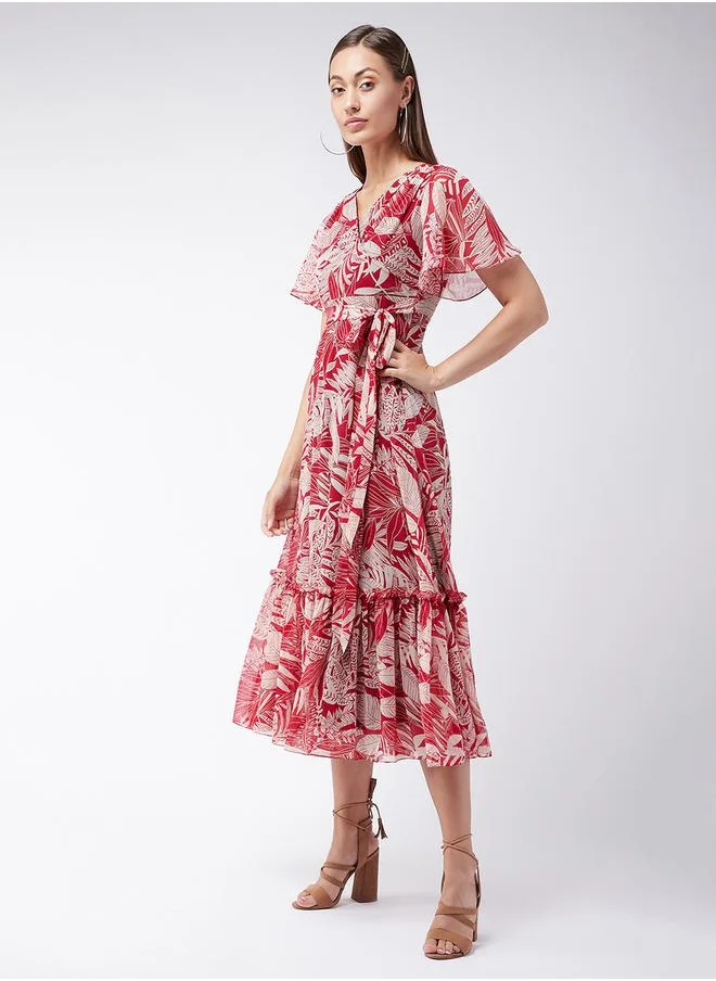 Miss Chase Leaf Printed A-Line Midi Dress by Styli