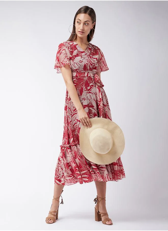 Miss Chase Leaf Printed A-Line Midi Dress by Styli
