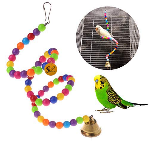 Sage Square 43cm Jumbo Playful Natural Wood Bead Swing Flexible Ladder Toy for Cockatiel, Lovebird, Budgerigar, Sun Conure, Finch, African Grey, Canary, Cockatoo, Macaw, Budgeri Birds - Image 1
