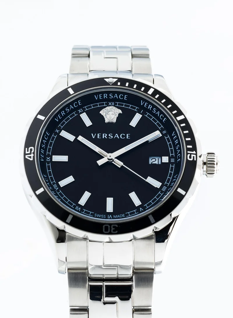 فيرزاتشي ساعة فيرساتشي هيلينيوم للرجال بقرص أسود وسوار من الفولاذ المقاوم للصدأ