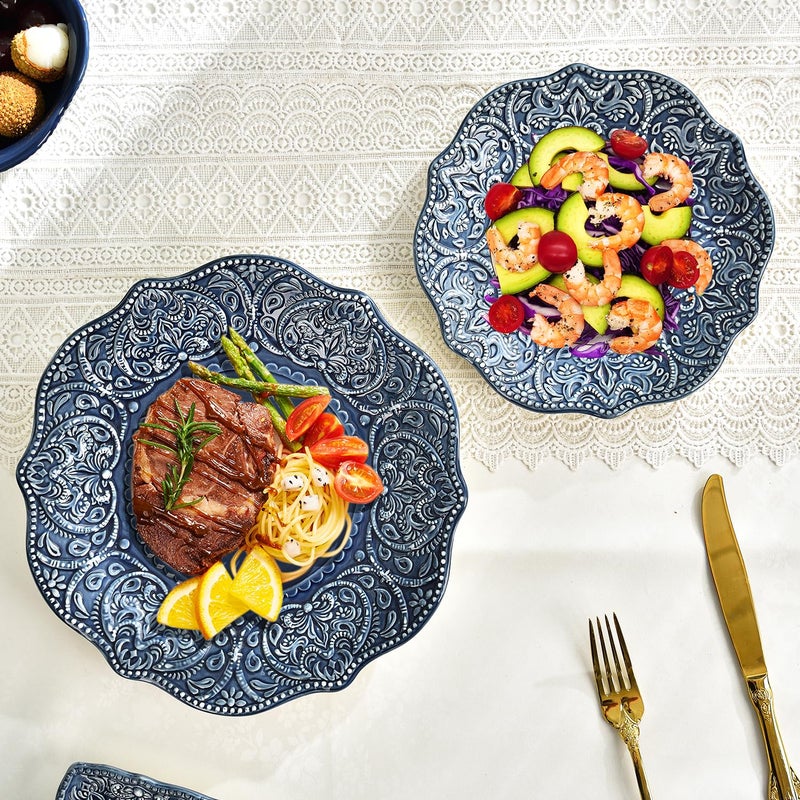 Sungmor Embossed Stoneware Fine Dining Dinnerware  Antique Baroque Style Porcelain Dinner Plates Set of 2 (8.5"" Salad Plate & 11"" Dinner Plate)  Sophisticated Ceramic Serving Platters for Table Decor - Image 2