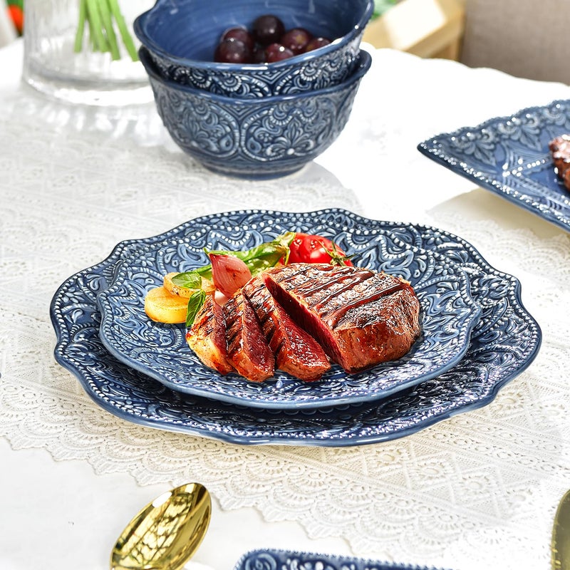 Sungmor Embossed Stoneware Fine Dining Dinnerware  Antique Baroque Style Porcelain Dinner Plates Set of 2 (8.5"" Salad Plate & 11"" Dinner Plate)  Sophisticated Ceramic Serving Platters for Table Decor - Image 3