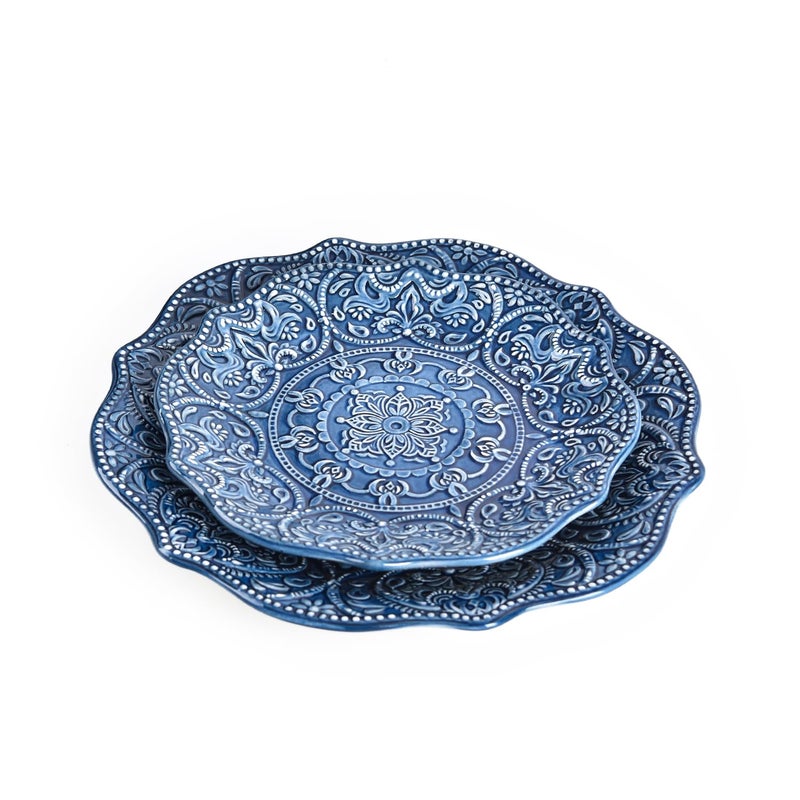 Sungmor Embossed Stoneware Fine Dining Dinnerware  Antique Baroque Style Porcelain Dinner Plates Set of 2 (8.5"" Salad Plate & 11"" Dinner Plate)  Sophisticated Ceramic Serving Platters for Table Decor - Image 5