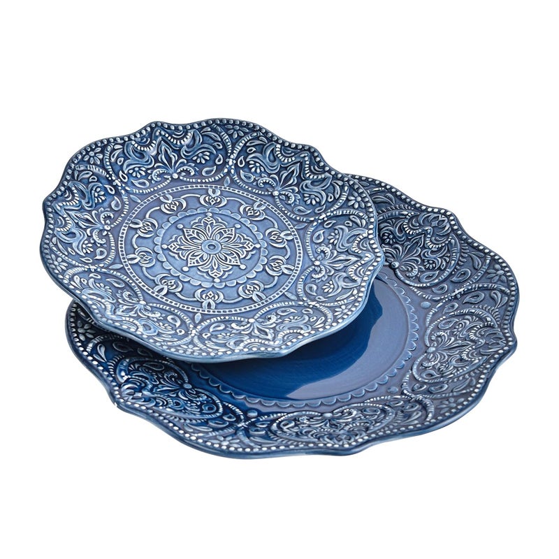 Sungmor Embossed Stoneware Fine Dining Dinnerware  Antique Baroque Style Porcelain Dinner Plates Set of 2 (8.5"" Salad Plate & 11"" Dinner Plate)  Sophisticated Ceramic Serving Platters for Table Decor - Image 1