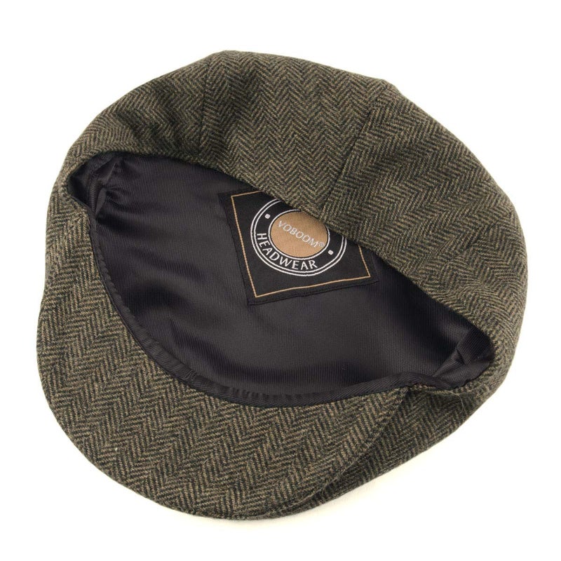 VOBOOM Men's Herringbone Flat Ivy Newsboy Hat Wool Blend Gatsby Cabbie Cap (Khaki, 7 1/8) - Image 5