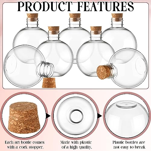 Jinei 30 Pcs 6 oz Ball Shape Plastic Sand Art Bottles Spherical Clear Plastic Potion Bottles Christmas Cocktail Ornament Balls for DIY Wedding Party Gift Crafts Decoration(Wood Color, Cork) - Image 3