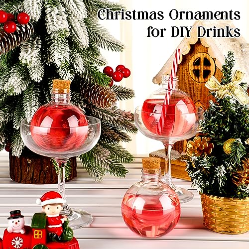 Jinei 30 Pcs 6 oz Ball Shape Plastic Sand Art Bottles Spherical Clear Plastic Potion Bottles Christmas Cocktail Ornament Balls for DIY Wedding Party Gift Crafts Decoration(Wood Color, Cork) - Image 4