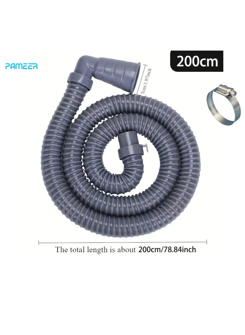 PAMEER 200cm/78.8in  Washing Machine Drain Hose with Clamp for Full & Semi Automatic Washing Machine Outlet Drain Hose Pipe Extension Waste Water Outlet Hose Machine Drain Pipe  Washer Wastewater Drain Outlet  - Image 1