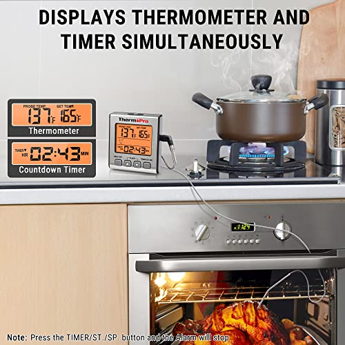 ThermoPro ترمومتر لحوم رقمي ThermoPro TP16S للطهي والشواء، ترمومتر طعام للشواء مع إضاءة خلفية ومؤقت مطبخ، ترمومتر مسبار درجة حرارة للشواية، المدخن، الفرن، الخبز، الزيت - Image 3