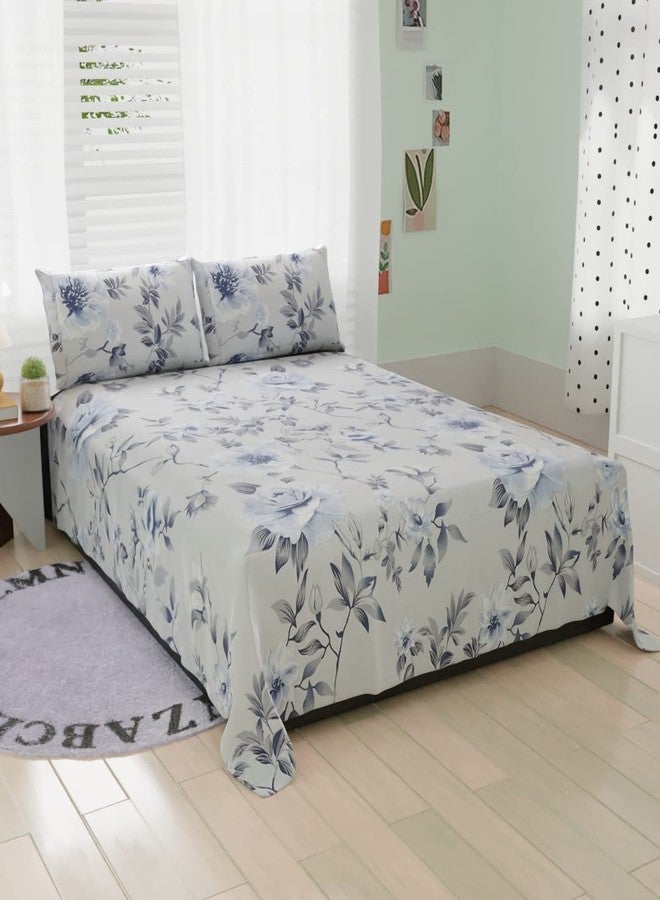 BELVOSTUM 280 TC Glace Printed Cotton Bedsheet for Double Bed Perfect for King Size BedSheet, Cotton Bedspread for King Size Bed- Includes 1 Double Bed Sheet and 2 Pillow Covers - Grey Colour - Image 1