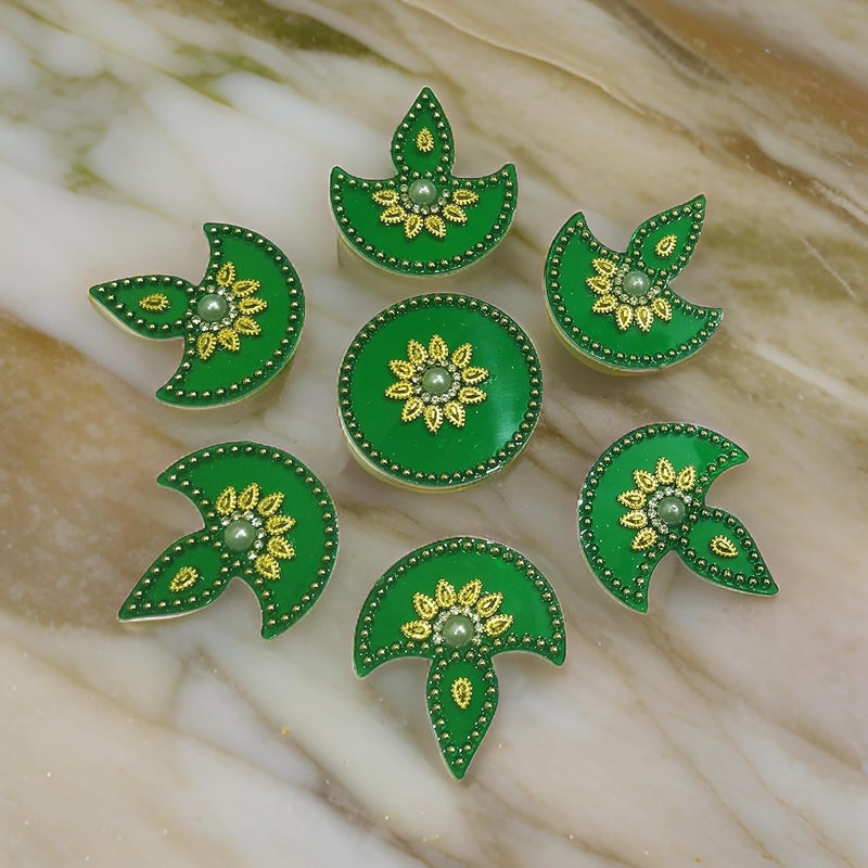 Salvus App SOLUTIONS Salvus App Solutions Handcrafted Traditional Acrylic Artificial Rangoli Diya Designed Festive Elegance and Vibrant Dcor 7 Piece Set Dark Green_6 inch  - Image 2