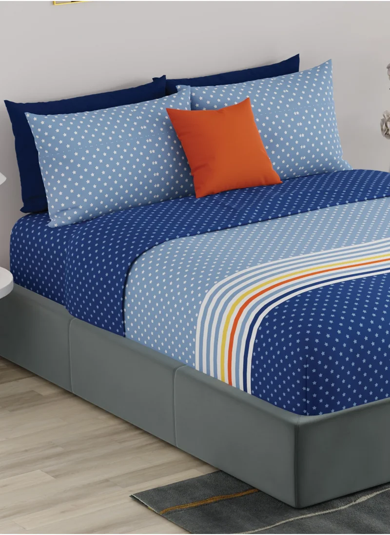 يونايتد كولورز أوف بينتيون United colors of Benetton Rainbow Blue 210 TC Fitted sheet with 2 pillow covers