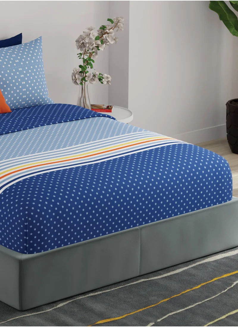 يونايتد كولورز أوف بينتيون United colors of Benetton Rainbow Blue 210 TC Fitted sheet with 2 pillow covers