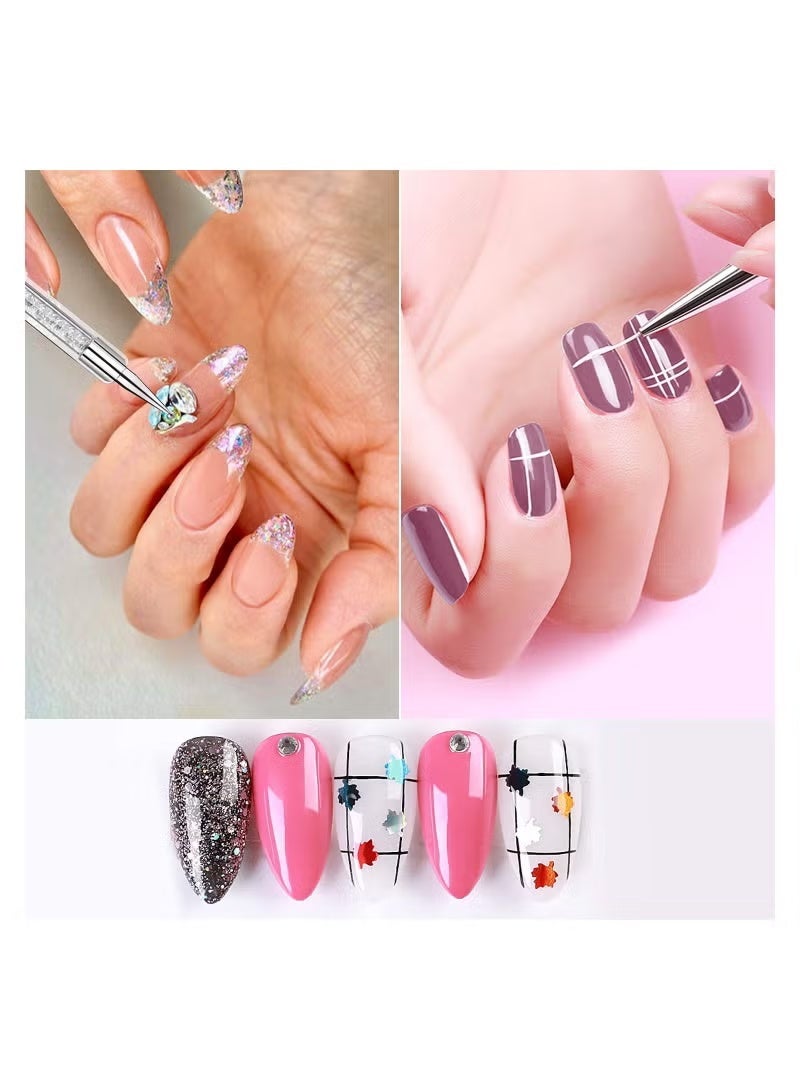 Gecomo 5Pcs Double-Ended Nail Art Liner Brushes with Dotting Tools, Crystal Handles - Image 2