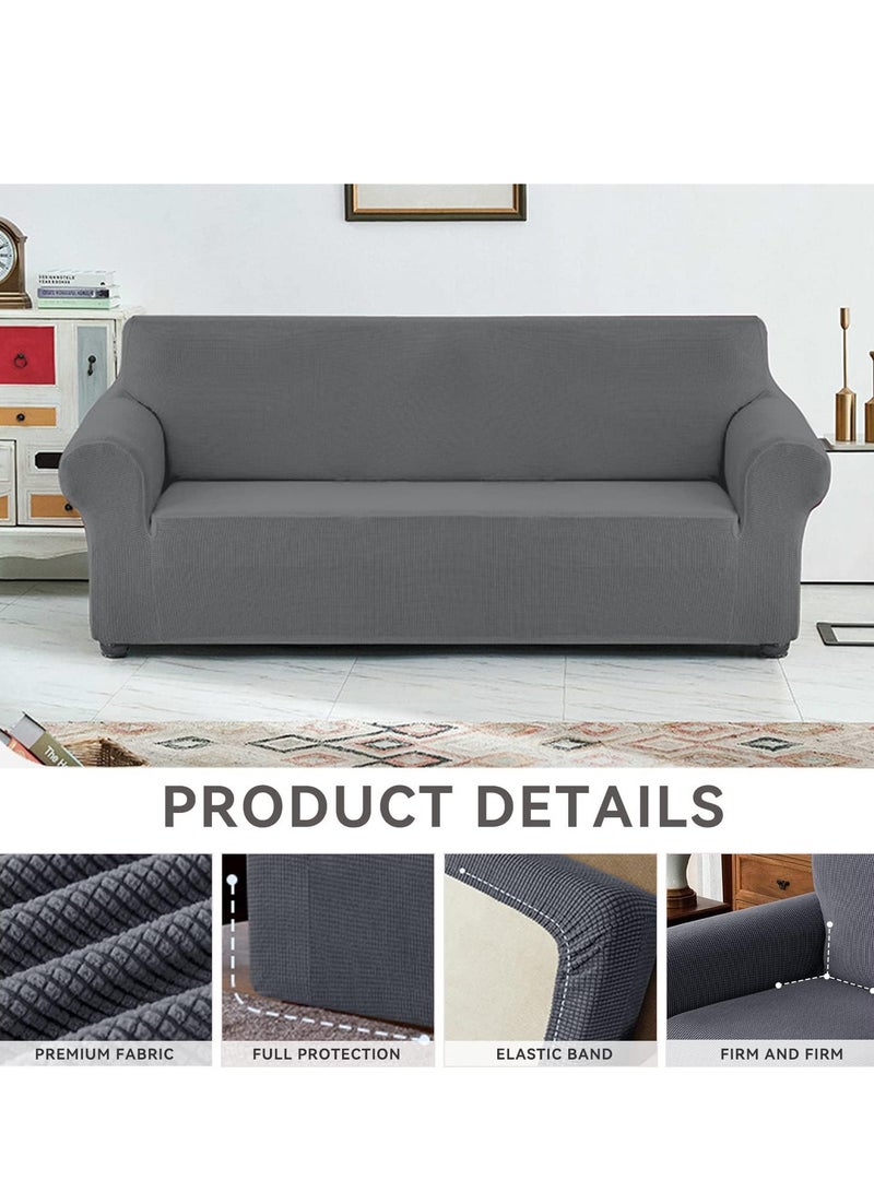Peachjoy Stretch Loveseat Sofa Slipcover 1 Piece Couch Sofa Cover Furniture Protector 3 Seater Sofa with Elastic Bottom Grey  - Image 4