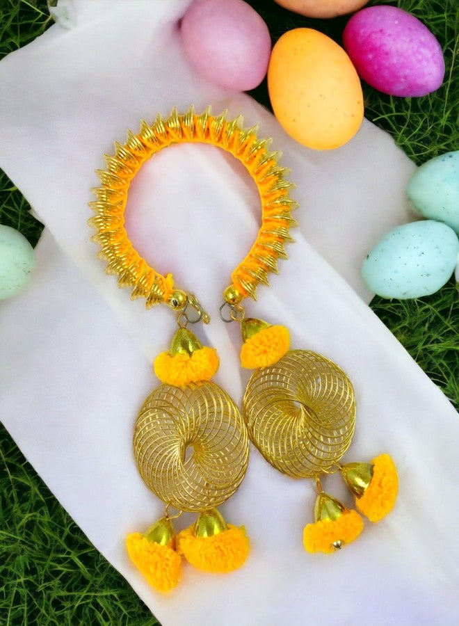SESONBY مجموعة سيسونبي مكونة من 2 بابهي راخي للأخت راخي للفتيات راخي | rakhiS لأخت الزوج | راخي كومبو راخييس شنقا تشودا راخي | سوار معصم بهابهي راخي #K-118-Two أصفر - Image 3