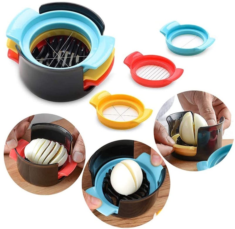 HEXONIQ® 3 in 1 Egg Slicer Stainless Steel Egg Cutter Multi Purpose Kitchen Tool Gadget for Eggs Fruit Salad ABS Plastic Black - Image 2