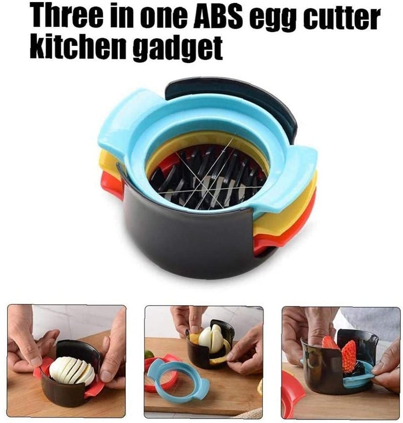 HEXONIQ® 3 in 1 Egg Slicer Stainless Steel Egg Cutter Multi Purpose Kitchen Tool Gadget for Eggs Fruit Salad ABS Plastic Black - Image 3