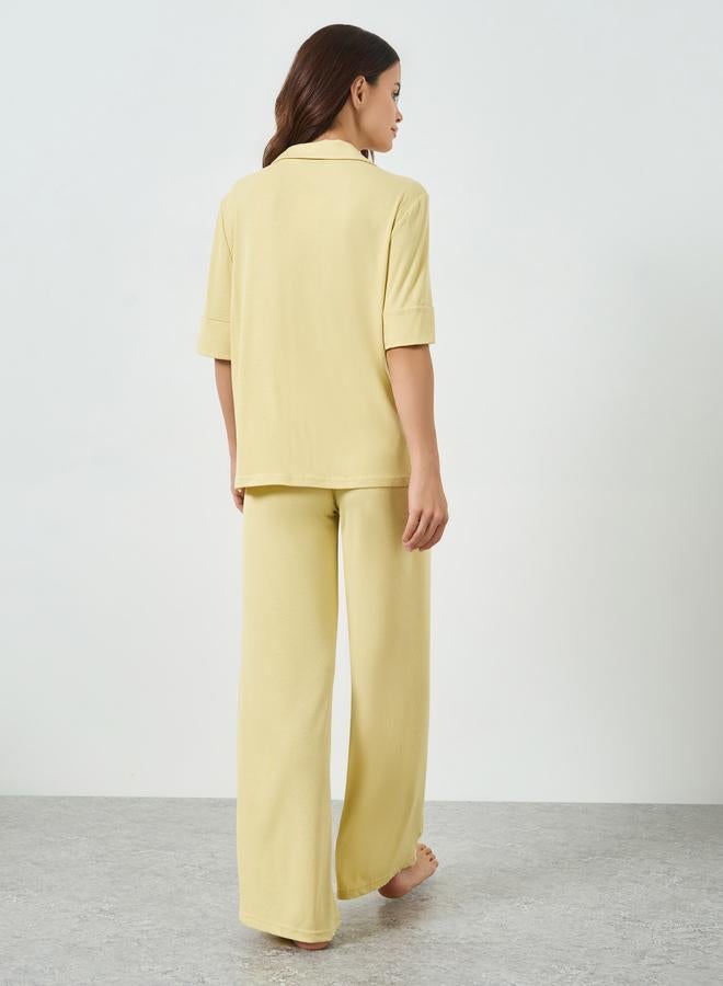 ستايلي طقم بيجاما من بنطال وبلوزة محبوكة بأكمام قصيرة - Image 5