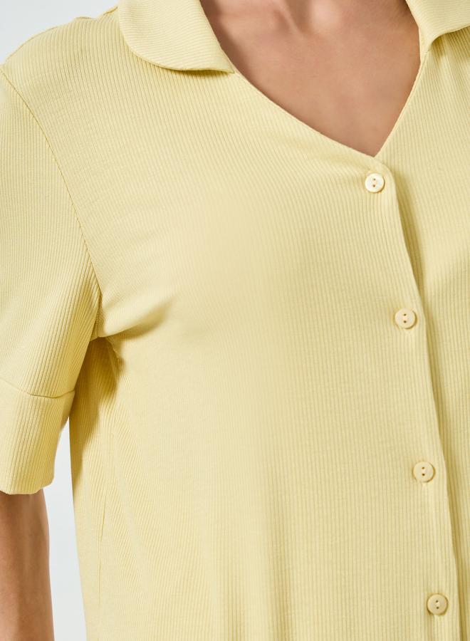 ستايلي طقم بيجاما من بنطال وبلوزة محبوكة بأكمام قصيرة - Image 3