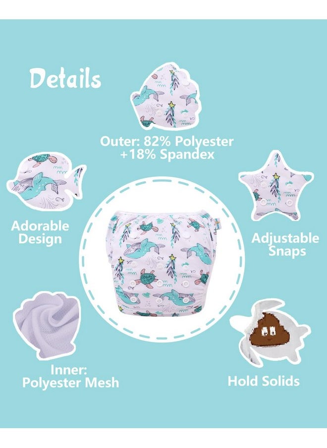 babygoal babygoal Reusable Swim Diapers with Wet Bag 4 Pack - Adjustable & Washable Water Diapers for 8M-3T Toddler Swimming Lessons-Animal Design  - Image 3