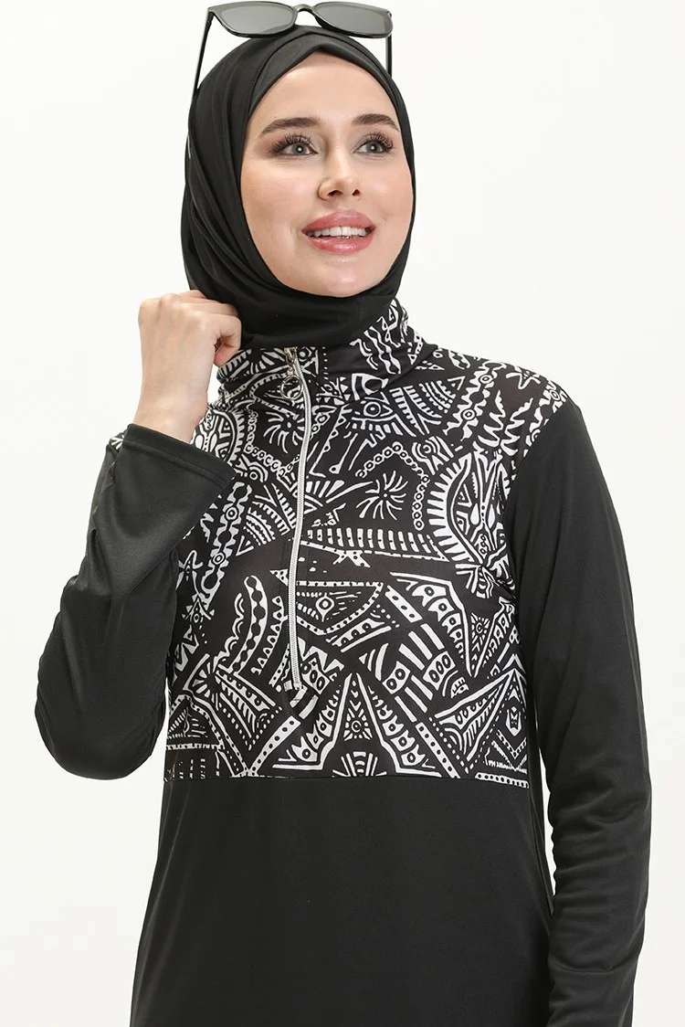 سيفا ميرفي Patterned Hijab Swimsuit 2313-01 Black