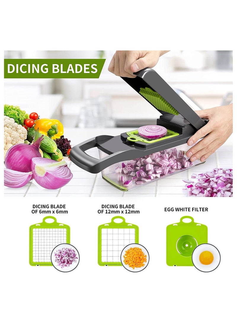 Vegetable Chopper,Multifunctional 13-in-1 Food Choppers Onion Chopper Vegetable Slicer Cutter Dicer Veggie chopper with 8 Blades,Colander Basket - Image 2