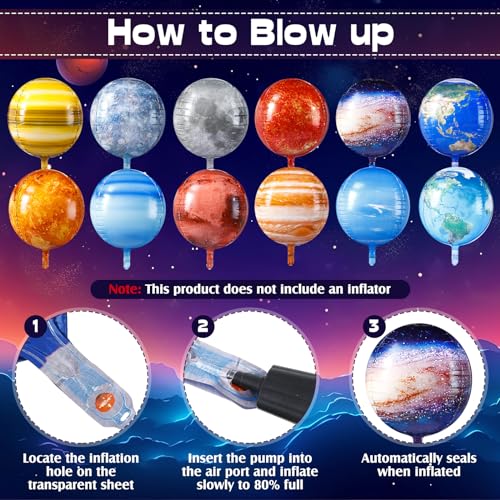 Poen 12 Pcs Space Balloons 22 Inch Large 4D Galaxy Planet Balloons World Map Globe Inflatable Earth Outer Space Party Decorations for Travel Theme Party Birthday Earth Day - Image 4