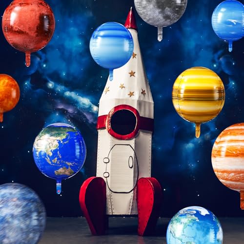 Poen 12 Pcs Space Balloons 22 Inch Large 4D Galaxy Planet Balloons World Map Globe Inflatable Earth Outer Space Party Decorations for Travel Theme Party Birthday Earth Day - Image 5