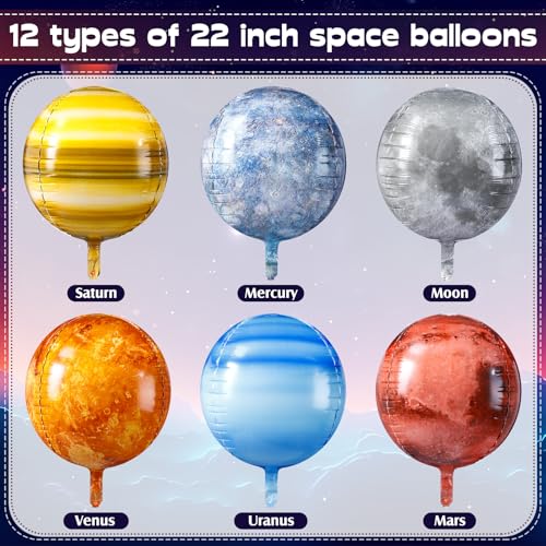 Poen 12 Pcs Space Balloons 22 Inch Large 4D Galaxy Planet Balloons World Map Globe Inflatable Earth Outer Space Party Decorations for Travel Theme Party Birthday Earth Day - Image 2