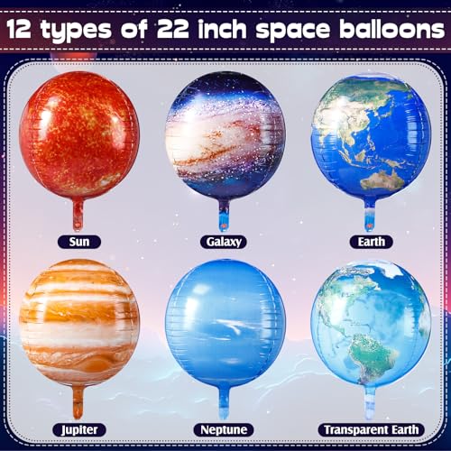 Poen 12 Pcs Space Balloons 22 Inch Large 4D Galaxy Planet Balloons World Map Globe Inflatable Earth Outer Space Party Decorations for Travel Theme Party Birthday Earth Day - Image 3