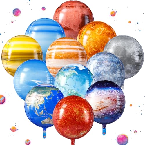 Poen 12 Pcs Space Balloons 22 Inch Large 4D Galaxy Planet Balloons World Map Globe Inflatable Earth Outer Space Party Decorations for Travel Theme Party Birthday Earth Day - Image 1