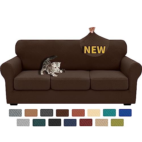 XINEAGE 2025 New 4 Pieces Couch Covers for 3 Cushion Couch Super Stretch Thick Soft Sofa Cover Anti Slip Sofa Slipcover Dogs Cats Furniture Protector Coffee 7191