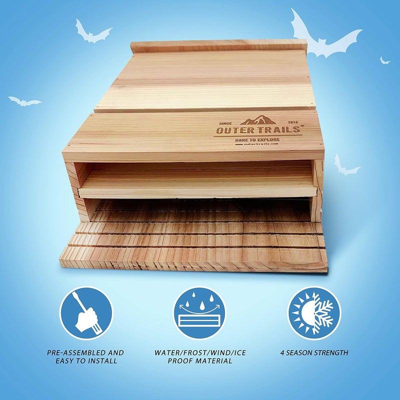 Outer Trails Bat House Outdoor Bat Habitat, Natural Cedar Wood, 2 Chamber - Image 3