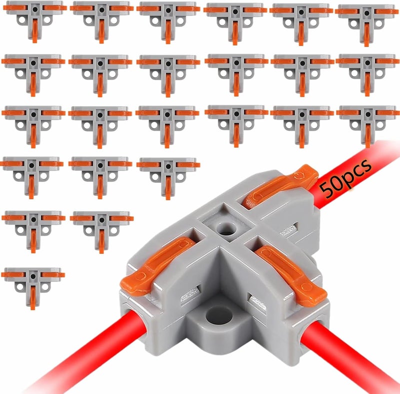 MELIFE 50PCS Lever Wire Connectors T Shape Out Quick Wire Connectors Electrical Lever Nuts Wire Connectors Pushin Conductor Terminal Block AWG 2812 - Image 1
