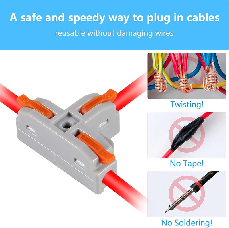 MELIFE 50PCS Lever Wire Connectors T Shape Out Quick Wire Connectors Electrical Lever Nuts Wire Connectors Pushin Conductor Terminal Block AWG 2812 - Image 2