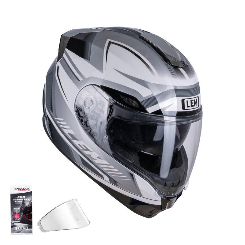 LEM Motorcycle Helmets Full Face, Helmets for Men DOT Certified, PINLOCK & DVS Dual Vision, Motorcycle Street Bike Helmet for Adults Fiberglass Shell Bluetooth Ready for Cruiser(White/Black, Size M) - Image 1