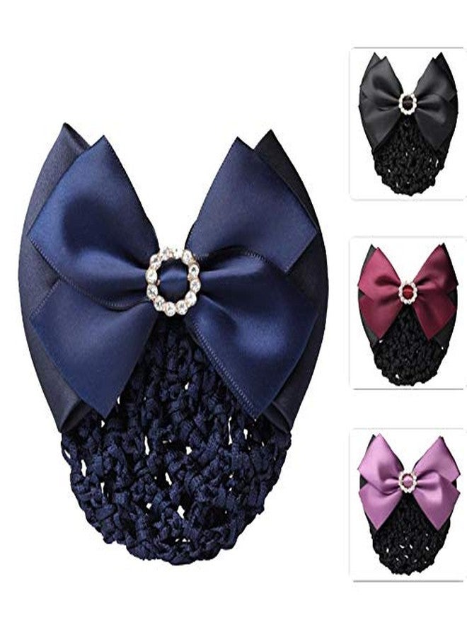 Natuworld 1Pcs Black Rhinestone Satin Bow Barrette Bowknot Snood Net Barrette Hair Clip Bun Cover Hairnet Bowknot Decor French Hair Clip Women ladies Girls Hair Accessories - Image 3